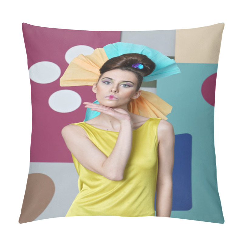 Personality  Attractive Young Woman In Bright Eccentric Outfit.  Pillow Covers