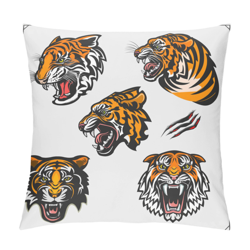 Personality  Set Of Angry Tiger Heads. Print Design For T-shirt. Tattoo And Sport Club Design. Pillow Covers