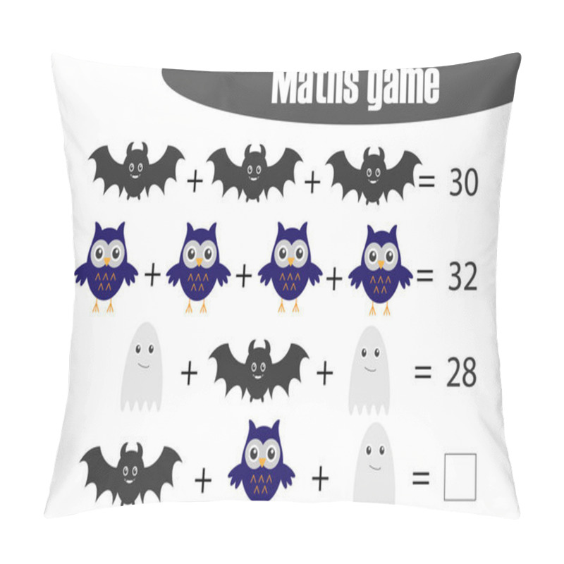 Personality  Maths Game With Pictures (halloween Theme) For Children, Middle Level, Education Game For Kids, Preschool Worksheet Activity, Task For The Development Of Logical Thinking, Vector Illustration Pillow Covers