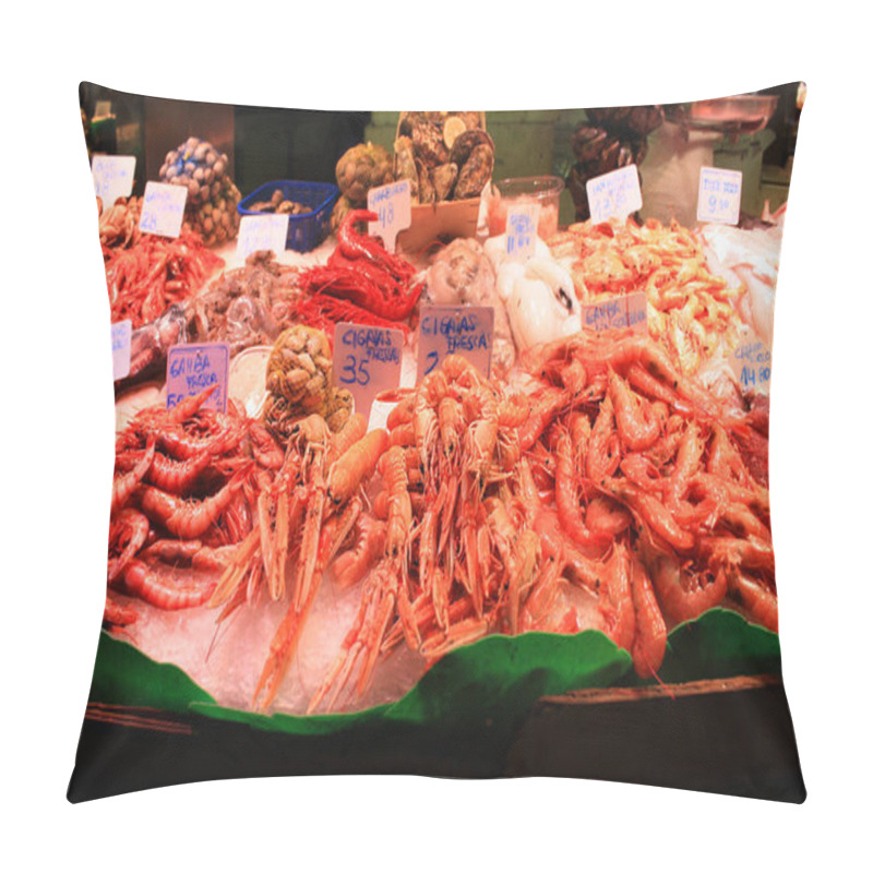 Personality  Shrimp And Crawfish In The Boqueria Market In Barcelona Pillow Covers