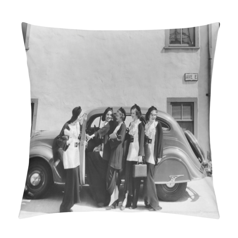 Personality  Five Women Standing In Front Of A Car Pillow Covers