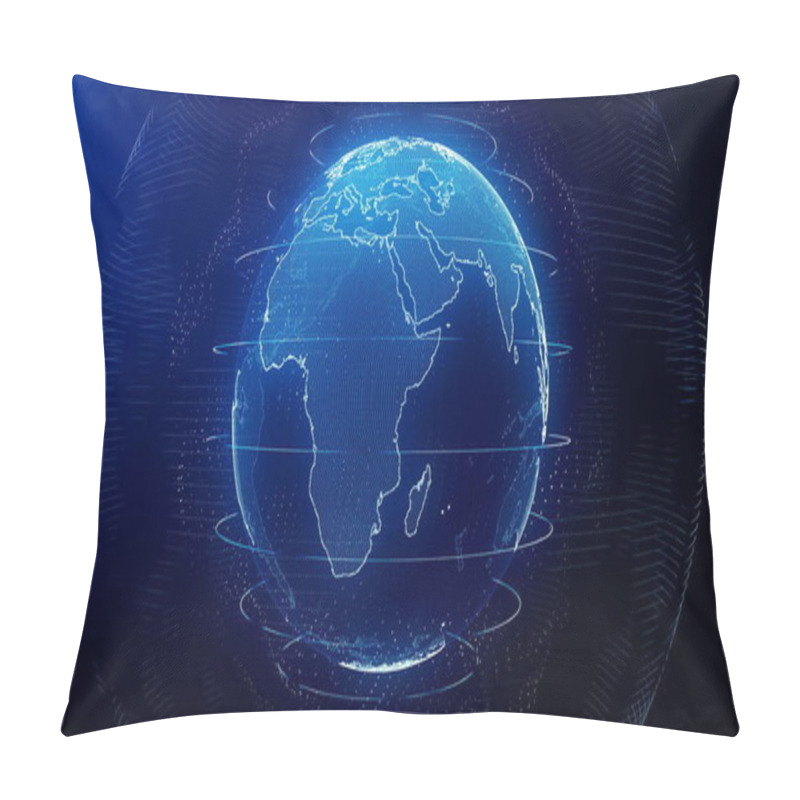 Personality  Futuristic Blue Digital Earth Europe Skyline. Global Data Network Around Planet In Modern Age. Worldwide Internet And Blockchain. Technology, Connectivity, Science And Business Concept 3D Render Pillow Covers