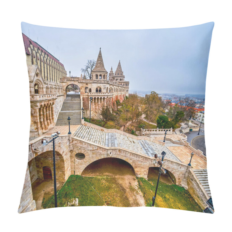 Personality  The Stone Staircase Of Fisherman's Bastion, One Of The Most Notable Landmark Of Budapest, Hungary Pillow Covers