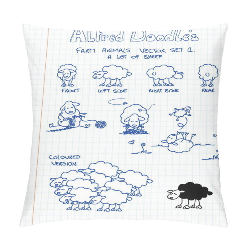 Personality  A First Set Of Farm Animals In Doodle Style: Sheep Pillow Covers