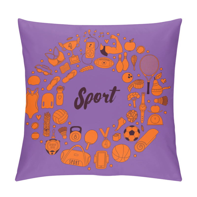 Personality  Fitness And Sport Elements In Doodle Style Pillow Covers