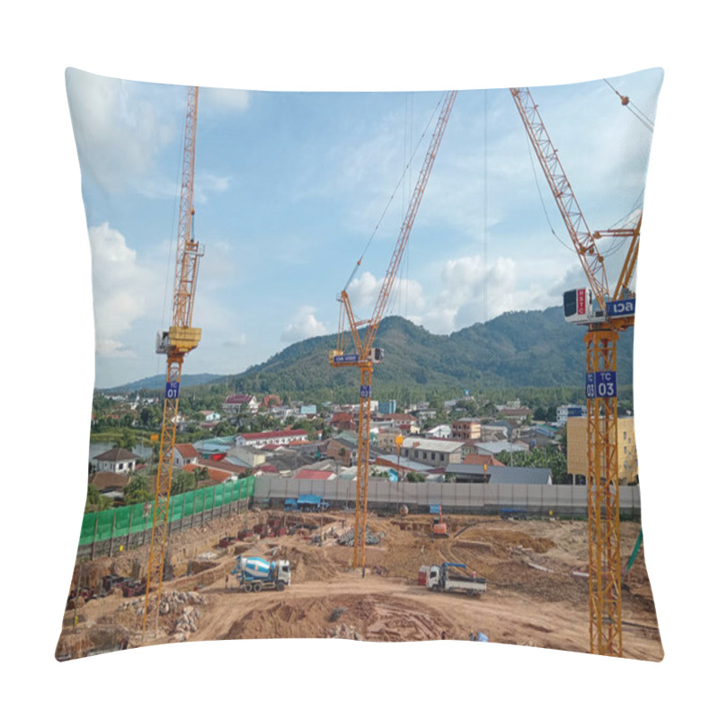 Personality  Phuket, Thailand - December 07, 2024: Building Construction Site Development In Cherngtalay, Thalang District Phuket Island. Pillow Covers