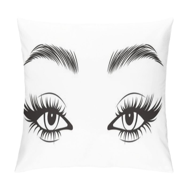 Personality  Black And White Illustration Of Female Eyes With Long Eyelashes And Eyebrows. Beauty Logo, Eyelash Salon Logo Pillow Covers