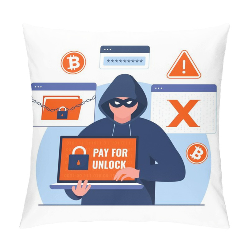 Personality  Ransomware With Hacker Attack Illustration Concept. Illustration For Websites, Landing Pages, Mobile Applications, Posters And Banners. Trendy Flat Vector Illustration Pillow Covers