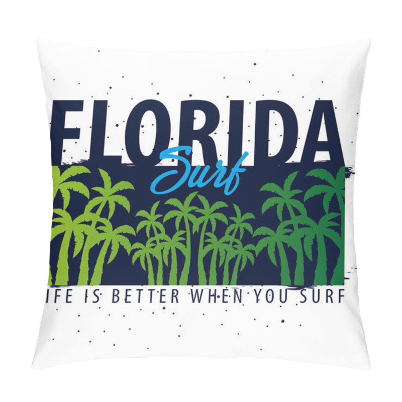 Personality  Florida Surfing Graphic With Palms. T-shirt Design And Print. Pillow Covers