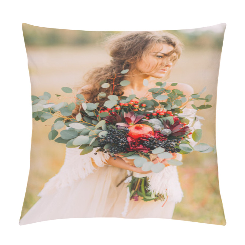 Personality  Charming Bride With Ripe Fruits In Hands On The Field Pillow Covers