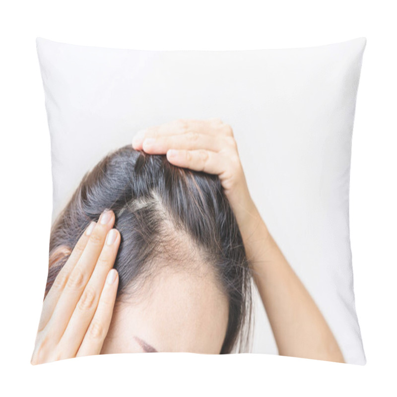 Personality  Young Asian Women Worried About Hair Loss Problems, Hiar Care Concept Pillow Covers