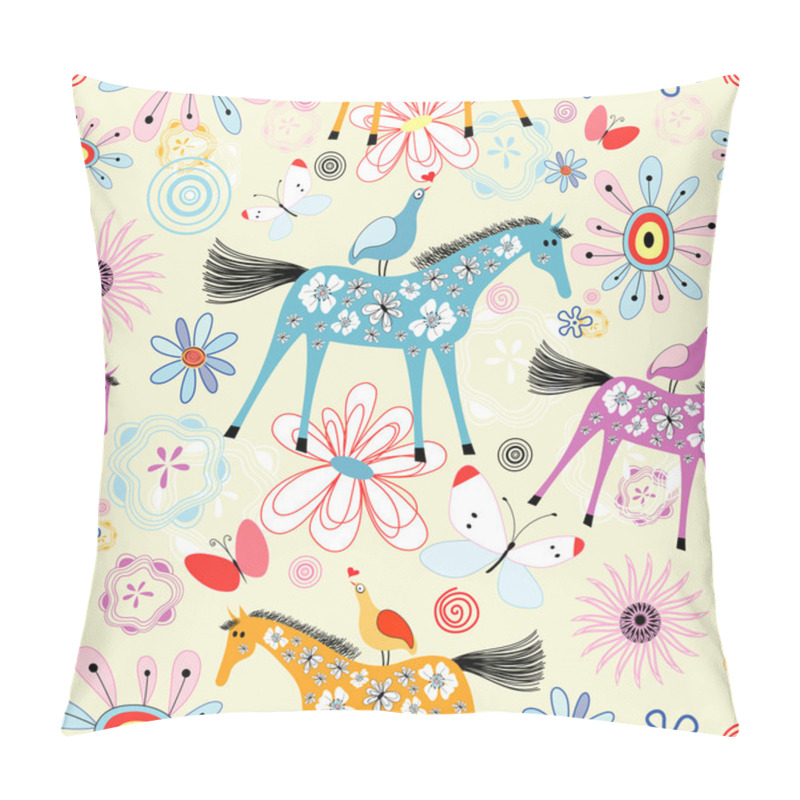 Personality  Flower Texture With Horses Pillow Covers