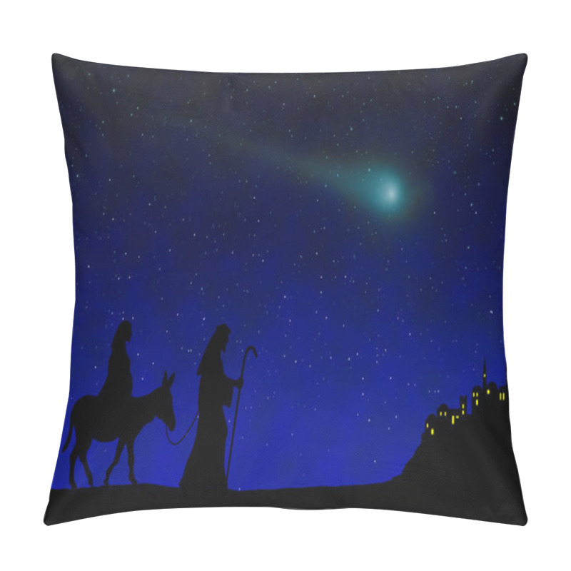 Personality  Joseph And Mary Journey To Bethlehem, At Night. Greeting Card Background. Pillow Covers