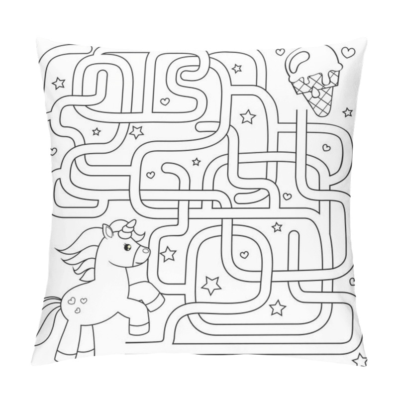 Personality  Help Unicorn Find Path To Ice Cream. Labyrinth. Maze Game For Kids. Black And White Vector Illustration For Coloring Book  Pillow Covers