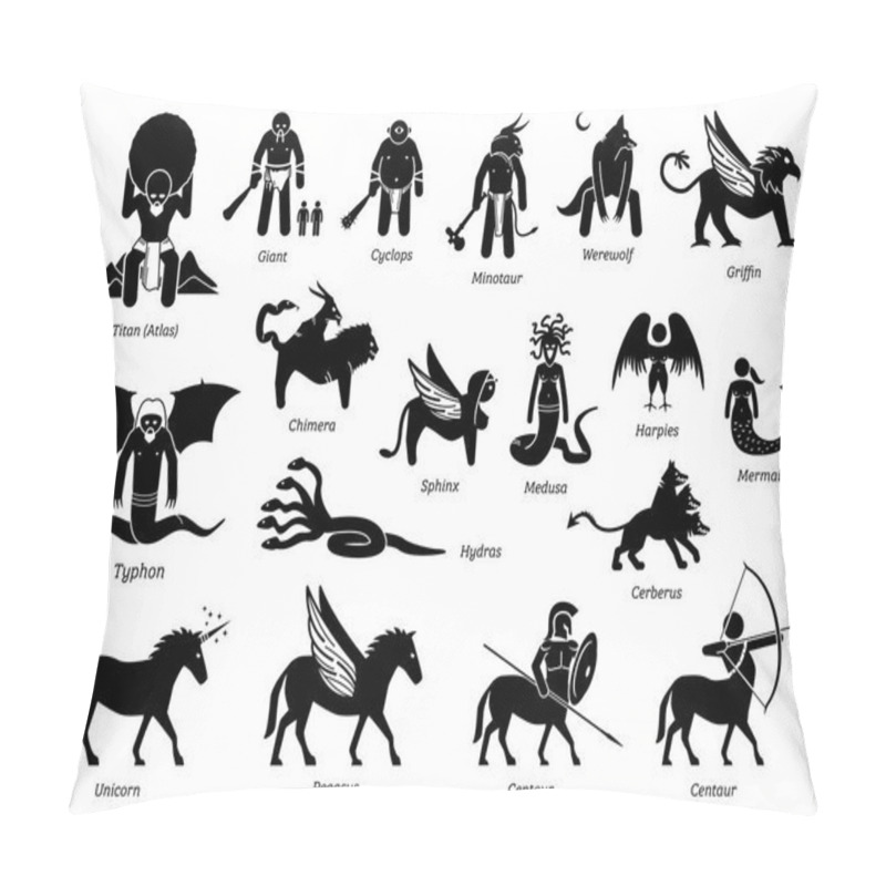 Personality  Ancient Greek Mythology Monsters And Creatures Characters Icon Set Pillow Covers