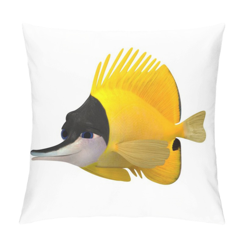 Personality  Three-dimensional Illustration Of A Cartoon Aquarium Fish Forcipiger Flavissimus Pillow Covers