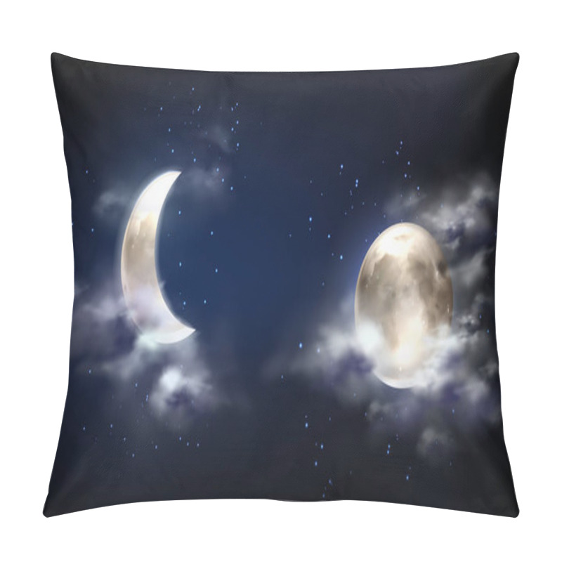 Personality  Full Moon And Crescent In Night Sky With Clouds Pillow Covers