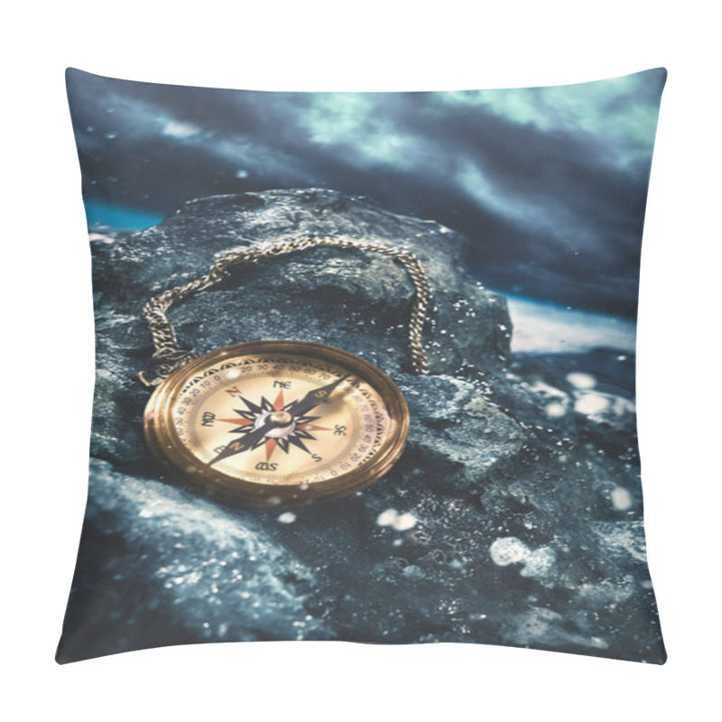 Personality  Compass On Rocks With A Dark Sky Pillow Covers