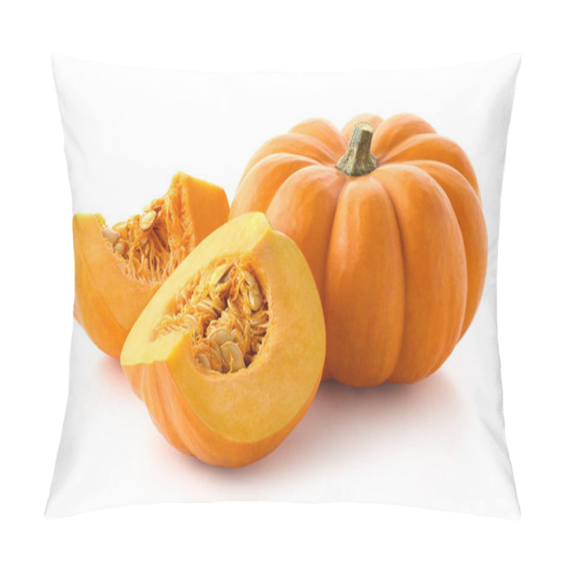 Personality  Fresh Whole And Sliced Pumpkin Isolated On White Background Pillow Covers