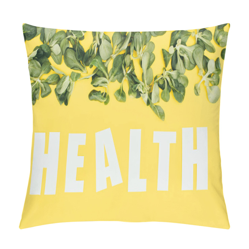 Personality  Beautiful Green Leaves And Inscription Health On Yellow  Pillow Covers