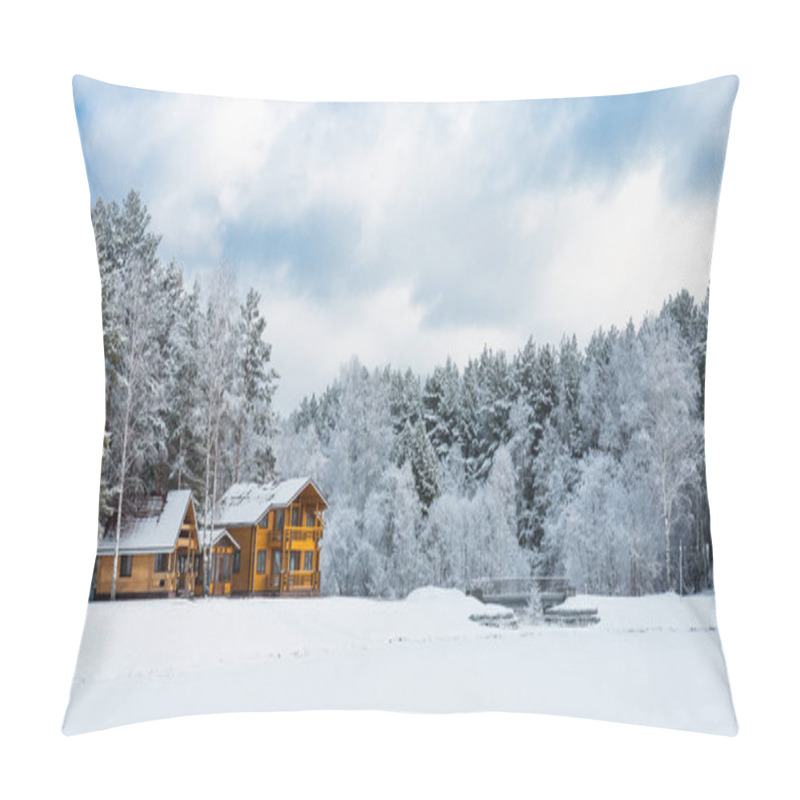 Personality  Wooden House In A Nature Area Covered With Freshly Fallen Snow Pillow Covers