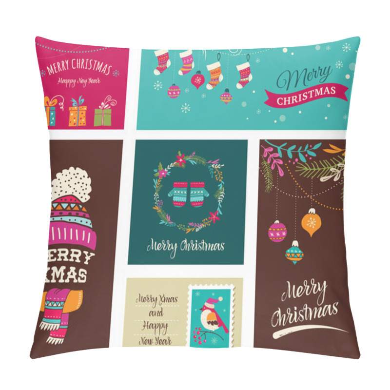 Personality  Merry Christmas Design Greeting Cards - Doodle Illustrations Pillow Covers