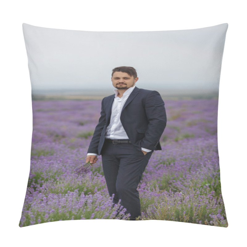 Personality  Young Man In A Lavender Field. Pillow Covers