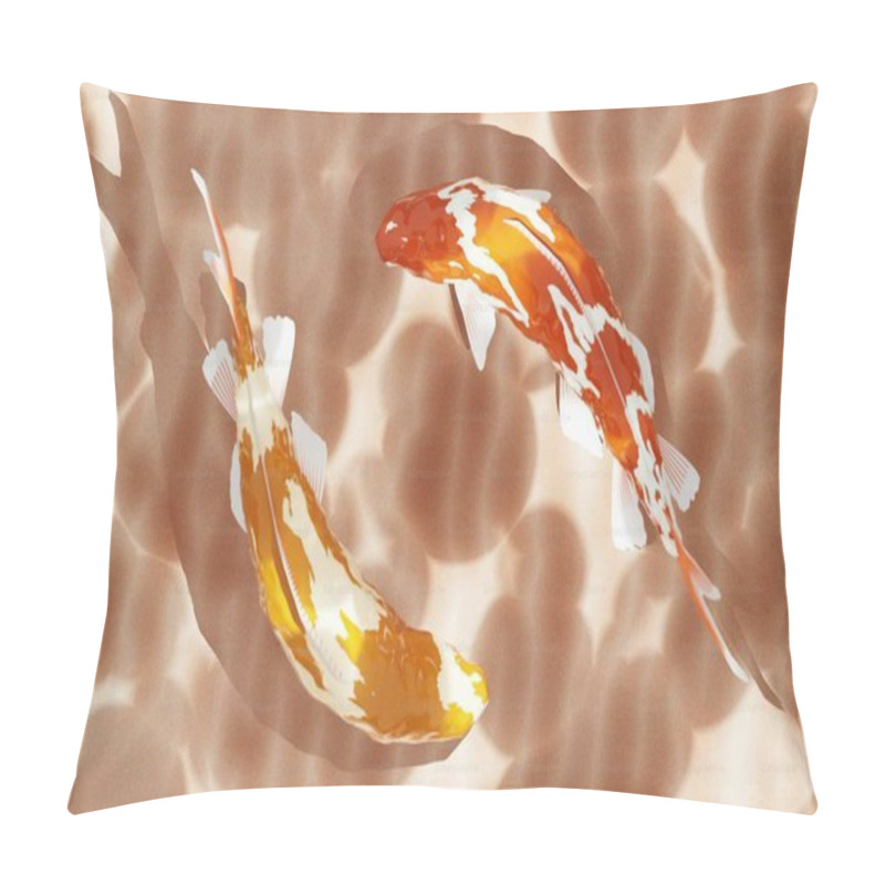 Personality  Two Vibrant Koi Fish Swimming Gracefully In A Rippling Pond. Pillow Covers