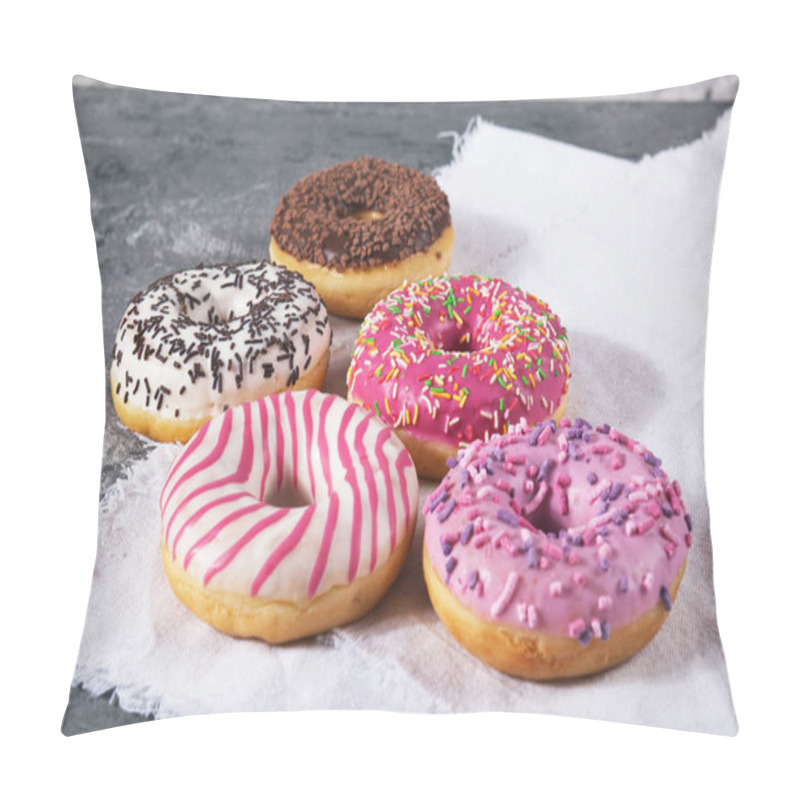 Personality  Baked Sweet Delicious Donuts With Pastry Crumb On Gray Concrete Background. Food Texture Pillow Covers