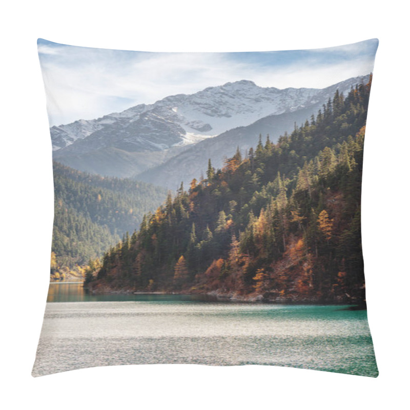 Personality  Scenic View Of Snow-capped Mountains On Blue Sky Background Pillow Covers