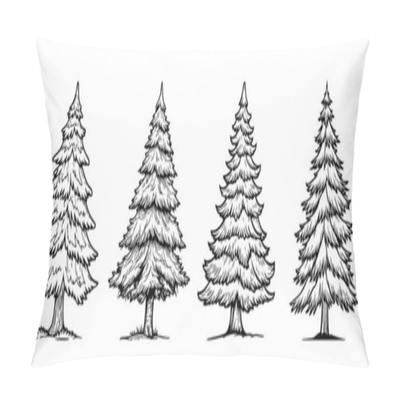 Personality  Pine Trees Outline Set Isolated On White Background Pillow Covers