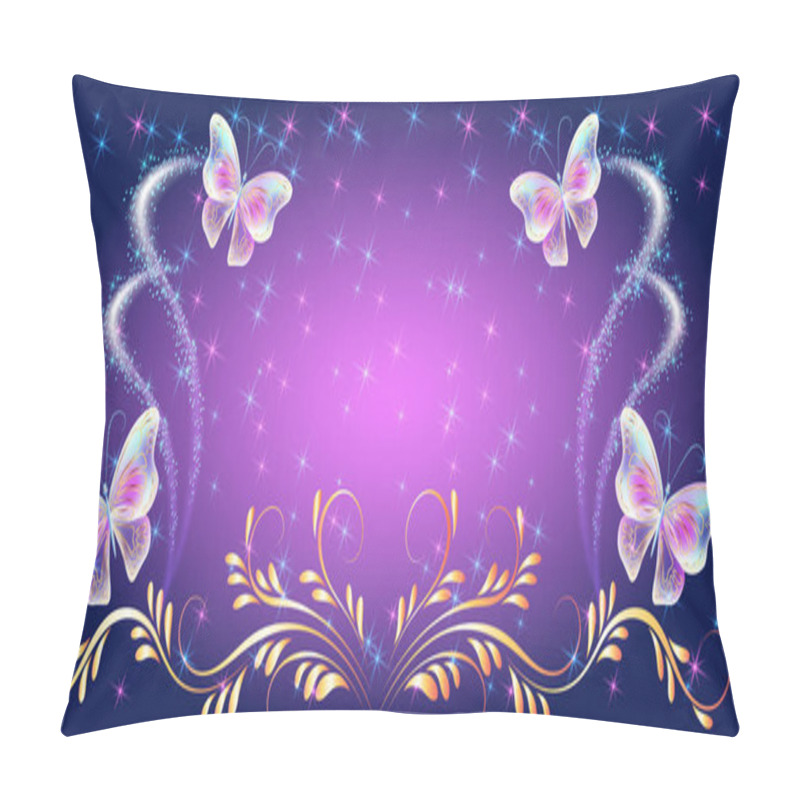 Personality  Transparent Neon Butterflies With Golden Ornament And Glowing Sp Pillow Covers