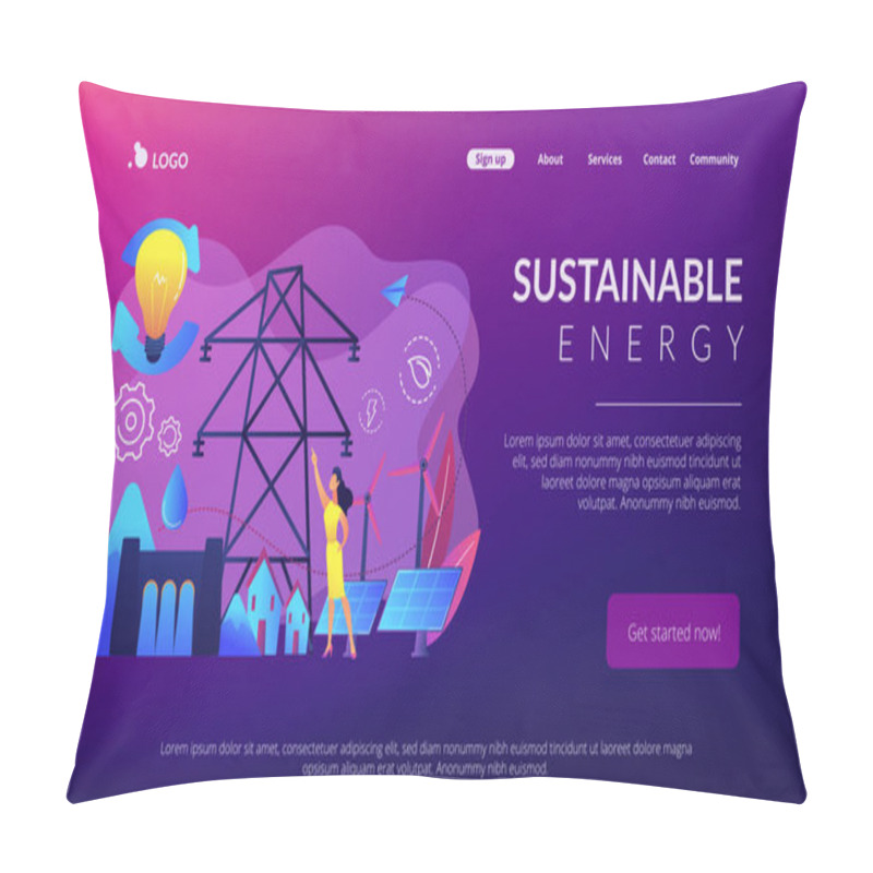 Personality  Sustainable Energy Concept Landing Page. Pillow Covers