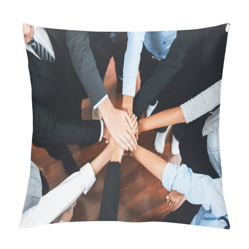 Personality  Multiracial Business People Make Synergy Hand Stack Together In Meeting Room As Cooperation Or Team Building For Corporate Employee In Workplace. Meticulous Pillow Covers