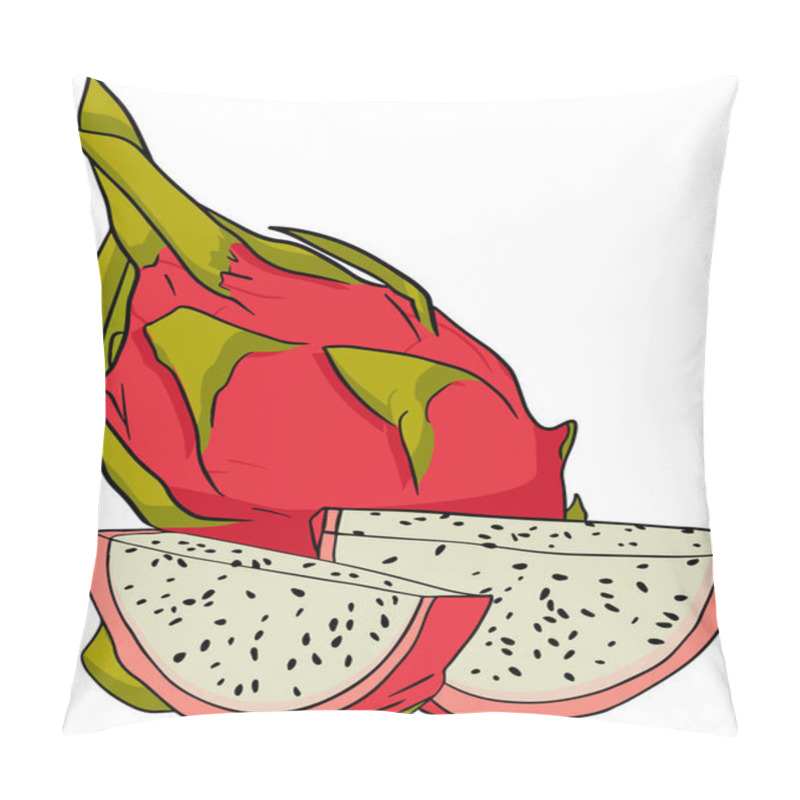 Personality  Vector Hand Drawn Set Of Pitaya. Dragon Fruit Illustration. Delicious Tropical Vegetarian Objects. Use For Restaurant, Menu, Smoothie Bowl, Market, Store, Party Decoration, Meal Pillow Covers