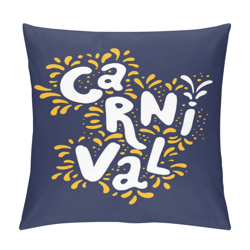 Personality  Vector Illustration. Carnival Festival Decorate Handwritten Lettering Text Solated On Blue. Frame With Orange Confetti And Fireworks. Popular Event In Brazil. Carnival Title, Colorful Party Elements Pillow Covers