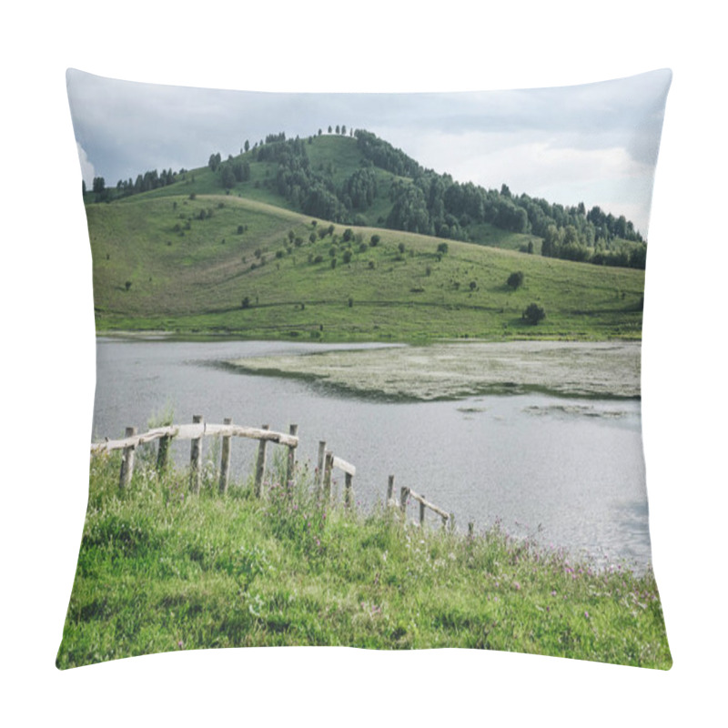 Personality  Panoramic View Of Green Valley With Trees And Mountains, Altai, Russia Pillow Covers