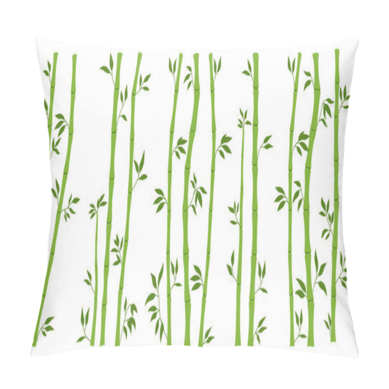 Personality  Bamboo Green Stem Bundle And Leaf Borders Set. Exotic Decoration Elements Fresh Plant, Rain Forest Greenery Flat Style. Painted Asian Traditional Tree Leaves And Sticks Branches Bamboo Collection Pillow Covers