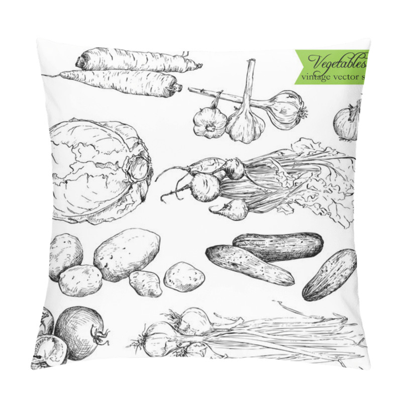 Personality  Set Of  Ink Drawing Vegetables Pillow Covers