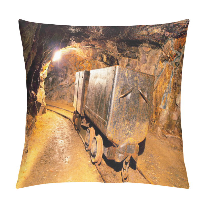 Personality  Underground Train In Mine, Carts In Gold, Silver And Copper Mine Pillow Covers