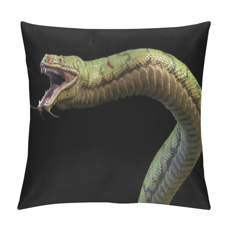 Personality  A Large, Evil, Toothy Green Snake. 3d Rendering Pillow Covers