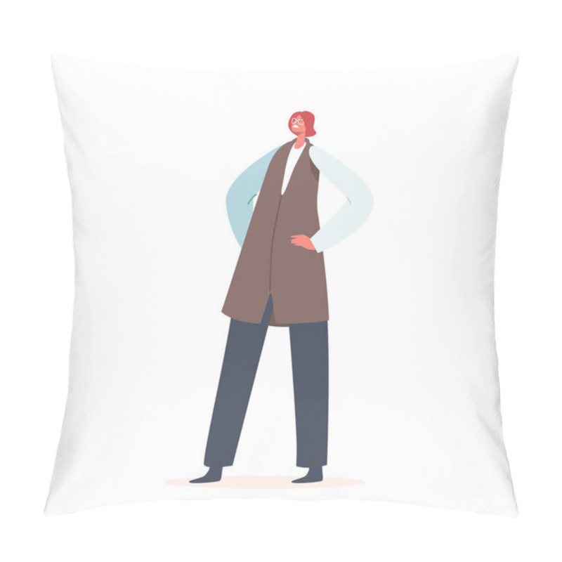 Personality  Female Character With Displeased Face Isolated On White Background. Mature Woman Stand With Arms Akimbo Scolding Pillow Covers