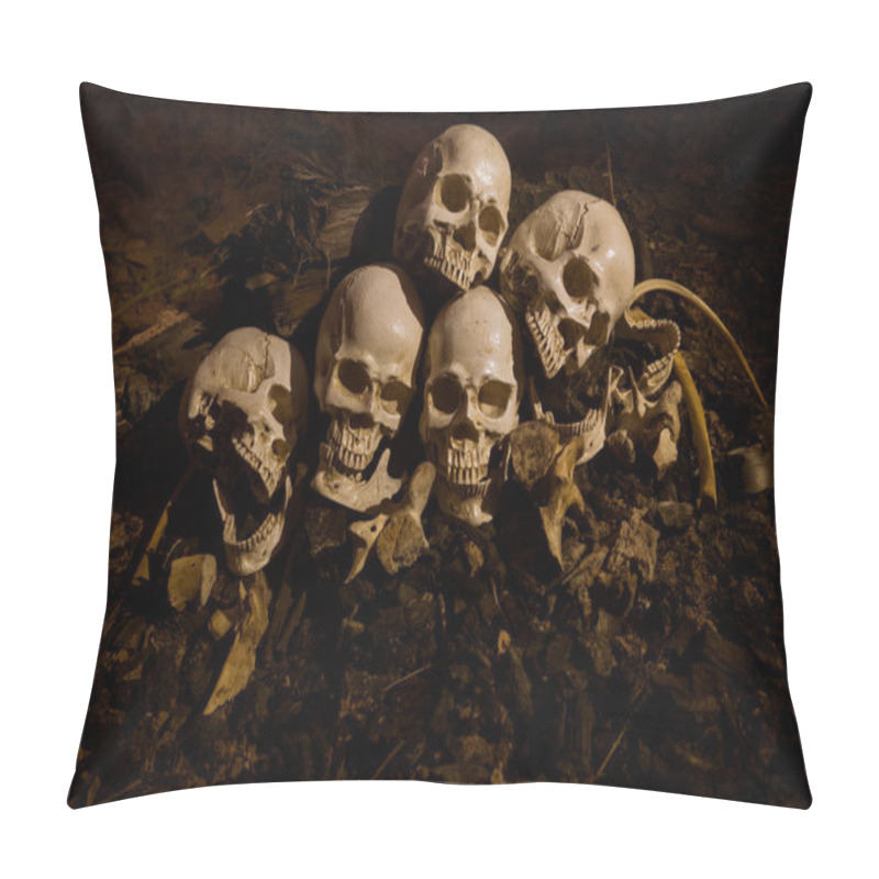 Personality  Still Life Image Of Skull And Bones In The Pit Or In The Scary G Pillow Covers