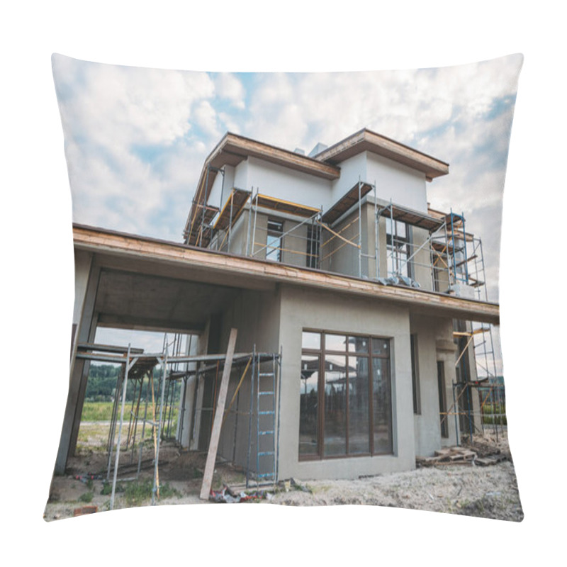 Personality  Building Construction With Scaffolding Under Cloudy Sky Pillow Covers