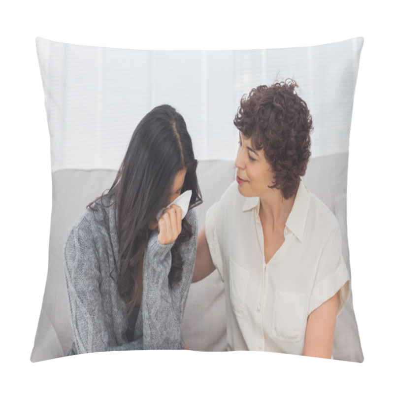 Personality  Patient Crying Next To Her Therapist Pillow Covers