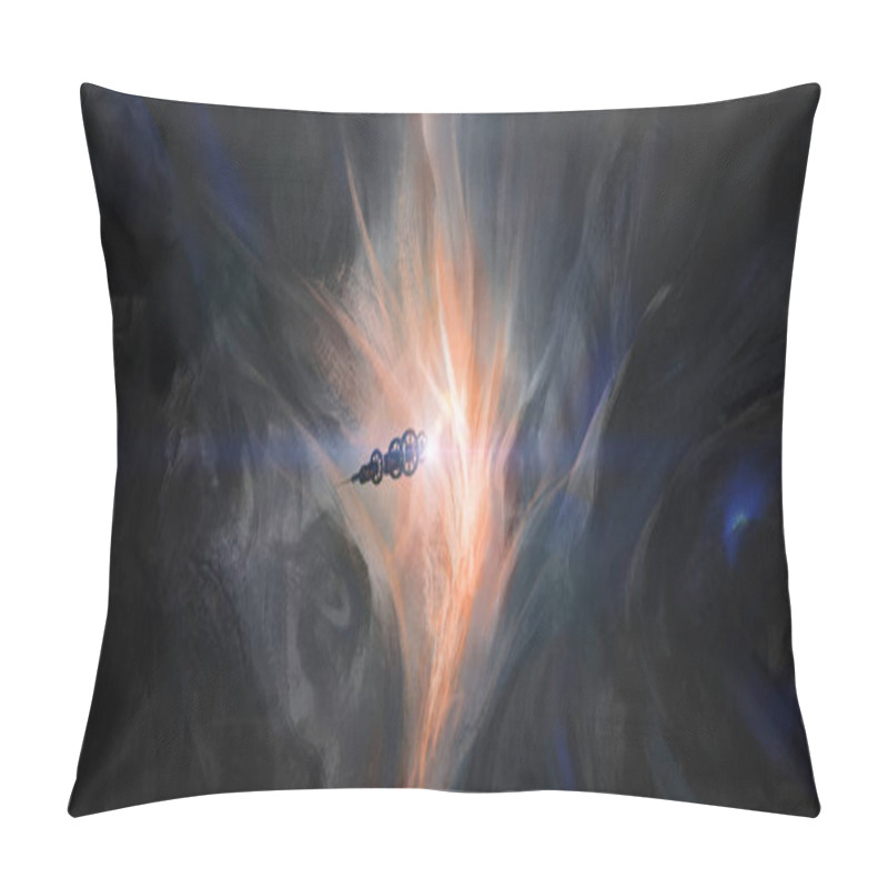 Personality  Human Spaceship Falls Into Chaotic Cosmic Space, 3D Illustration. Pillow Covers