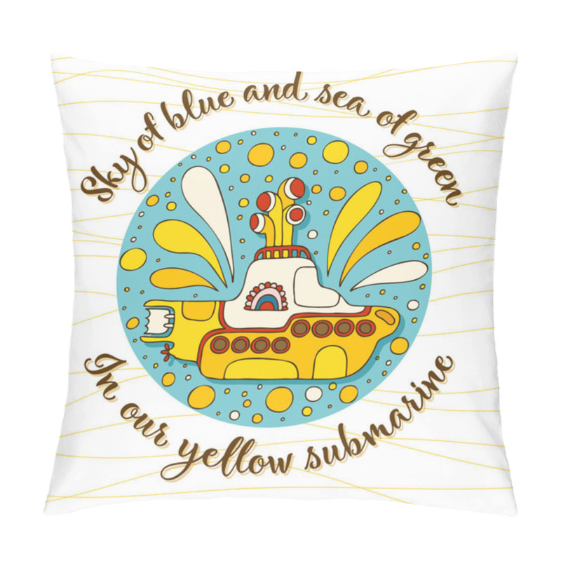 Personality  Yellow Submarine In Doodle Style. Hand Drawn Logo With Lettering. Pillow Covers