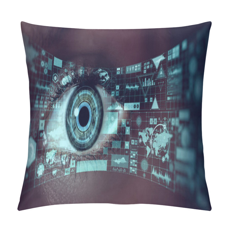 Personality  Close Up Of Woman Eye In Process Of Scanning Pillow Covers