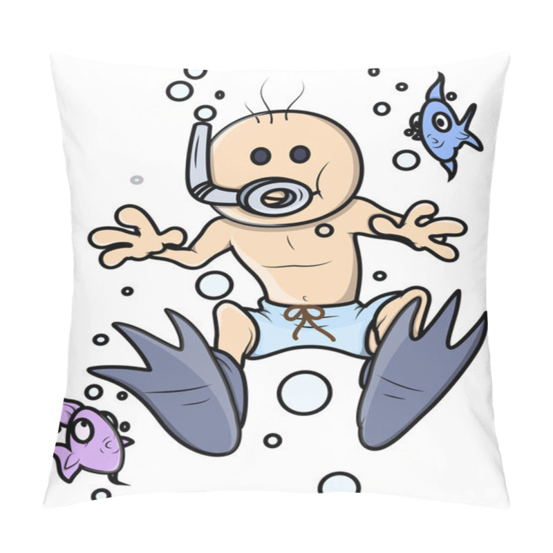 Personality  Kid Underwater - Vector Cartoon Illustration Pillow Covers