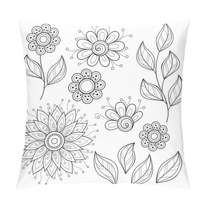 Personality  Set Of Contour Flowers And Leaves Pillow Covers